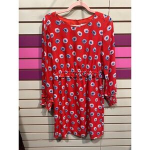 J Crew Red Floral pop modern Print Long Sleeve Ruffle Waist Mini Dress Size 4